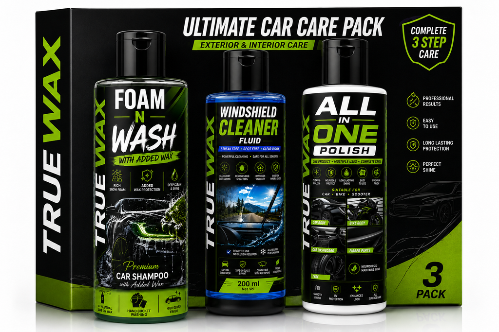 TrueWax Autocare 3 in 1 Car Care Combo Pack – Car Shampoo, All in One Polish & Windshield Washer Fluid | Deep Clean, Shine & Clear Visibility