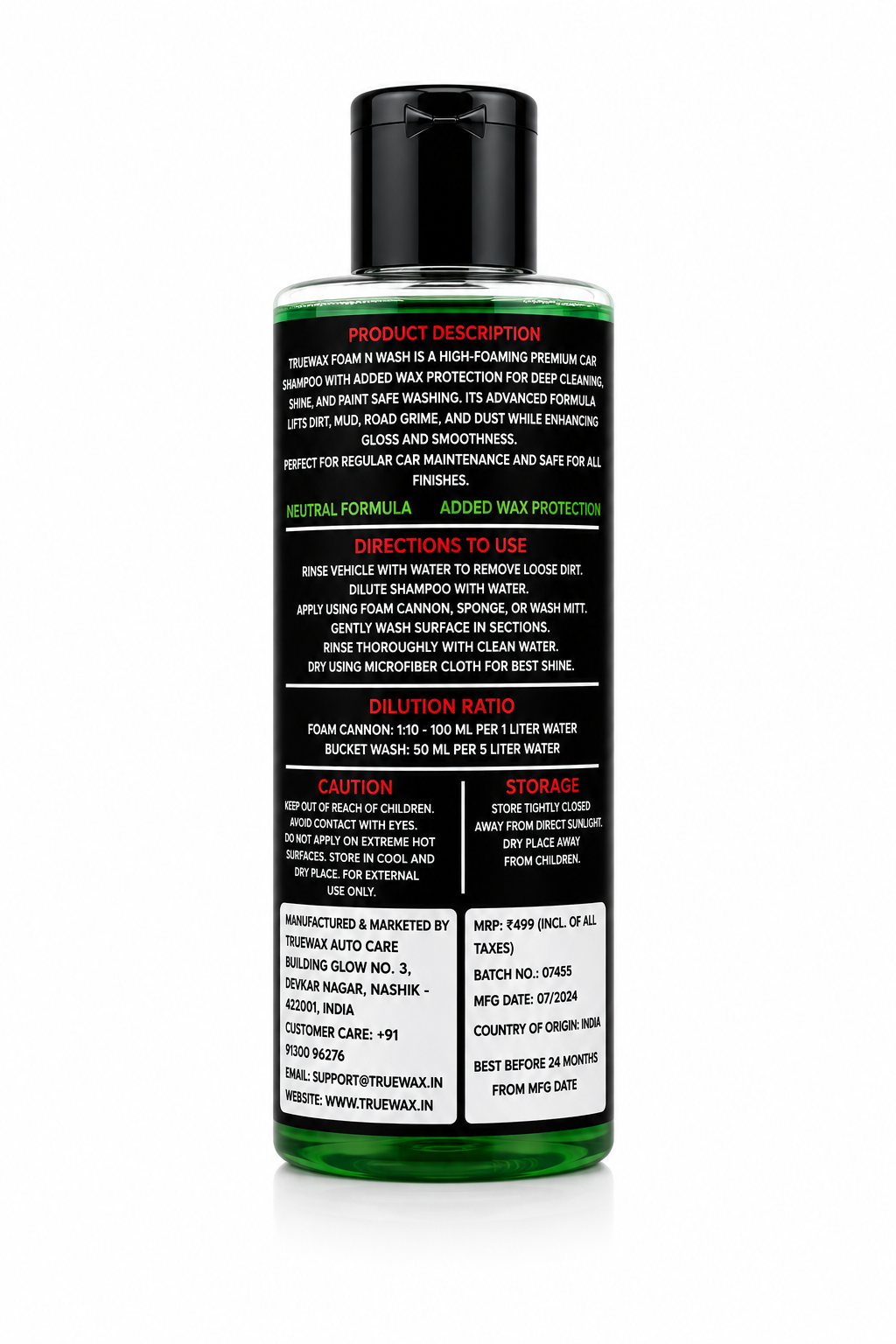 True wax foam n wash 200ml Car Wash Shampoo with added wax– High Foam Car Cleaning Liquid for Deep Cleaning, Scratch-Free Shine, pH Neutral Formula for Cars & Bikes | Removes Dirt, Mud & Tough Stains | 200 ml