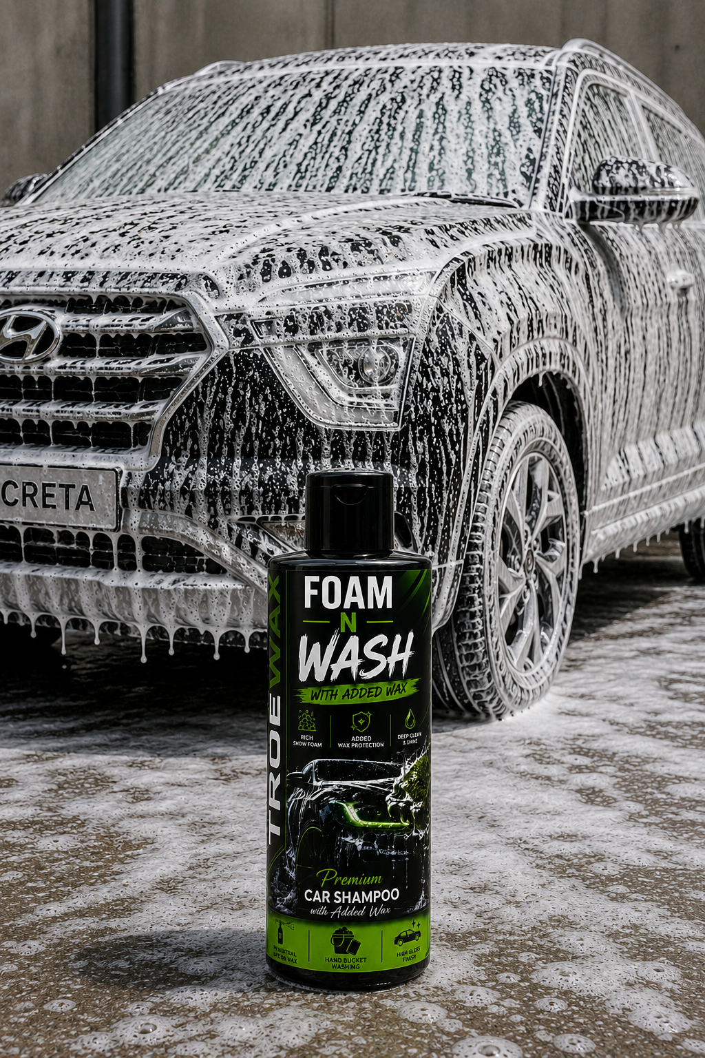 True wax foam n wash 200ml Car Wash Shampoo with added wax– High Foam Car Cleaning Liquid for Deep Cleaning, Scratch-Free Shine, pH Neutral Formula for Cars & Bikes | Removes Dirt, Mud & Tough Stains | 200 ml