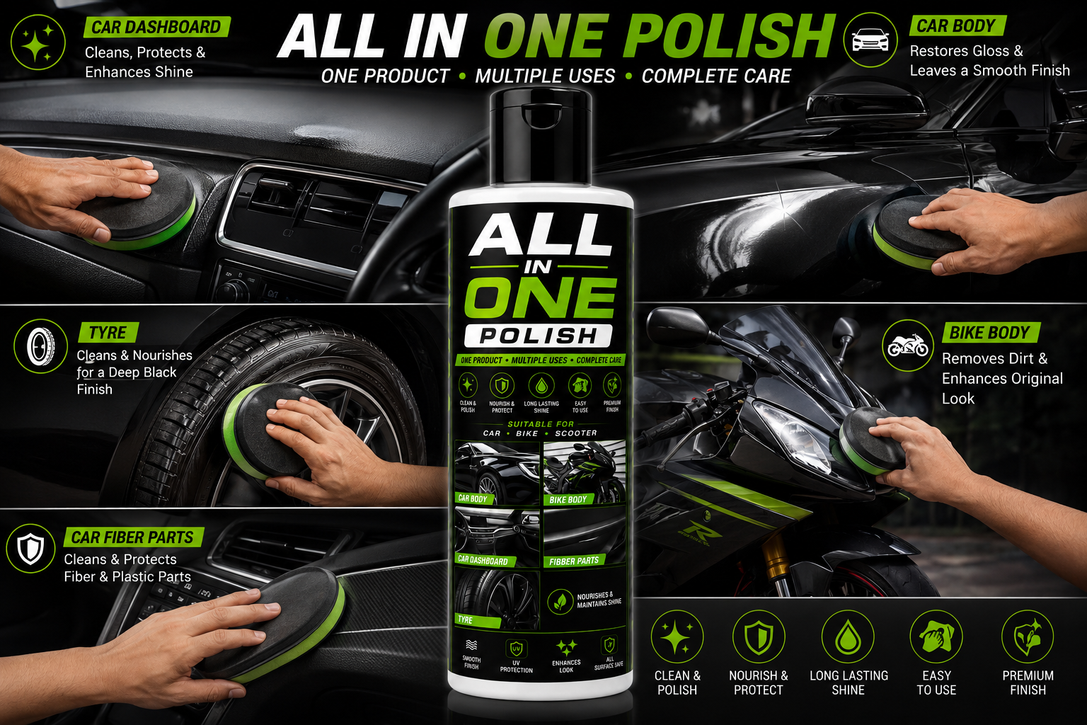 TRUE WAX ALL IN ONE POLISH  Multi Purpose Polish – Premium Shine & Protection for Cars & Bikes | 200 ml