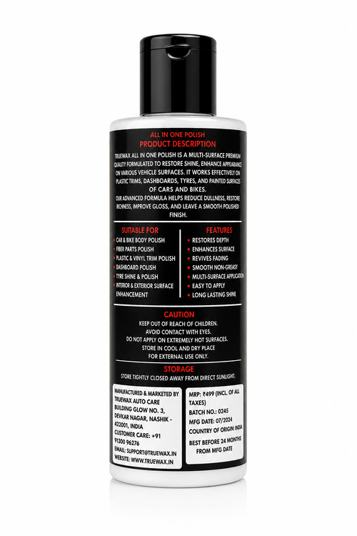 TRUE WAX ALL IN ONE POLISH  Multi Purpose Polish – Premium Shine & Protection for Cars & Bikes | 200 ml