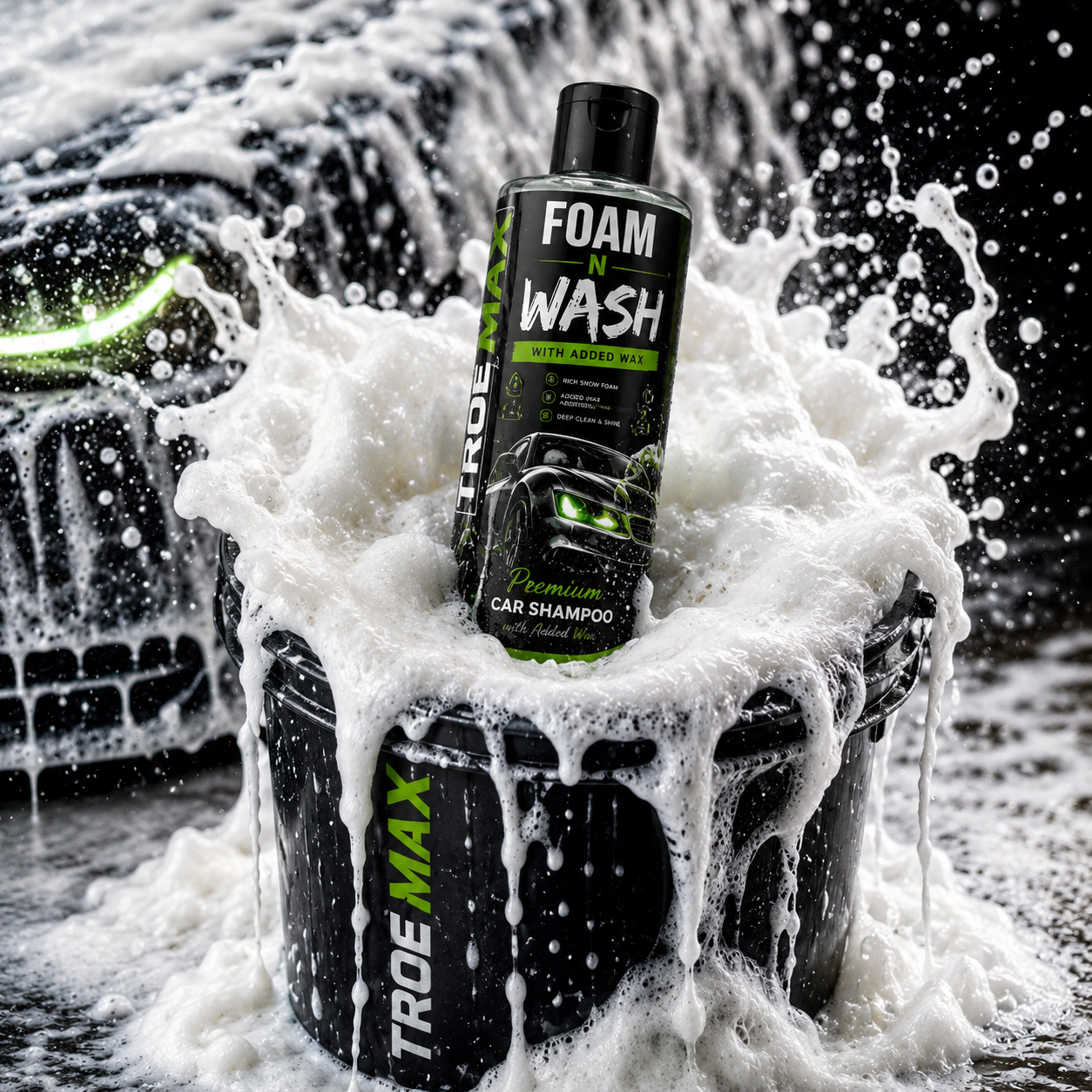 True wax foam n wash 200ml Car Wash Shampoo with added wax– High Foam Car Cleaning Liquid for Deep Cleaning, Scratch-Free Shine, pH Neutral Formula for Cars & Bikes | Removes Dirt, Mud & Tough Stains | 200 ml